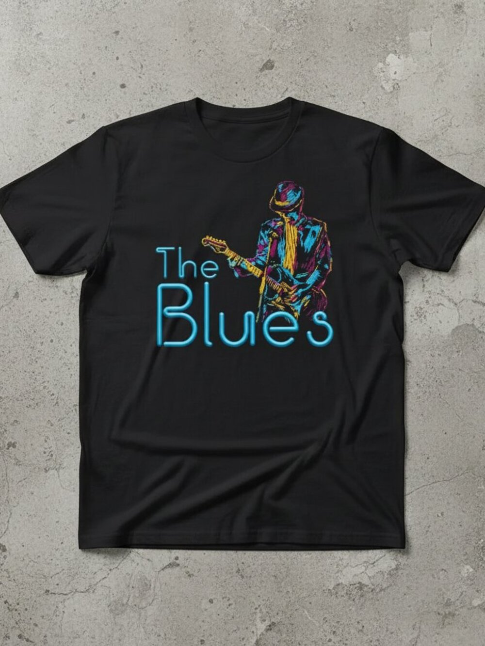 The Blues Graphic T-Shirt Vintage Music Guitarist Tee Retro Neon Style Unisex